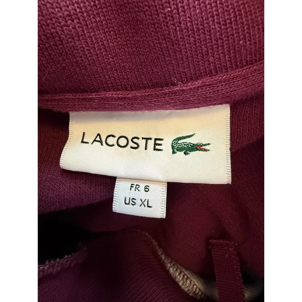 Lacoste Quarter Zip Pullover‎ Mens XL Burgundy Ribbed Cotton preppy